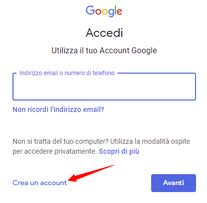 creare account google